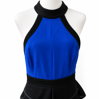 CATALOG Cobalt Blue & Black Halter Peplum Dress Size 14