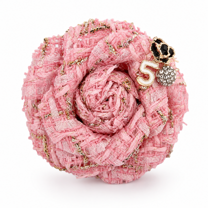 Luxury Tweed Camellia Flower Brooch Pin