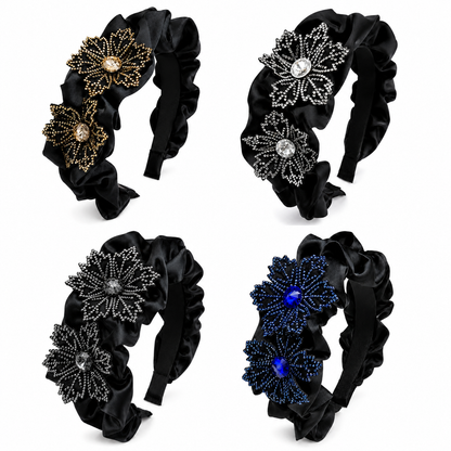 Luxury Satin Floral Rhinestone Headband Collection Bundle – Set of 4