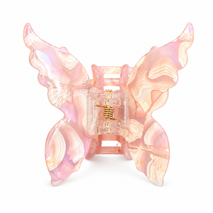 Pink Marble Butterfly Hair Claw