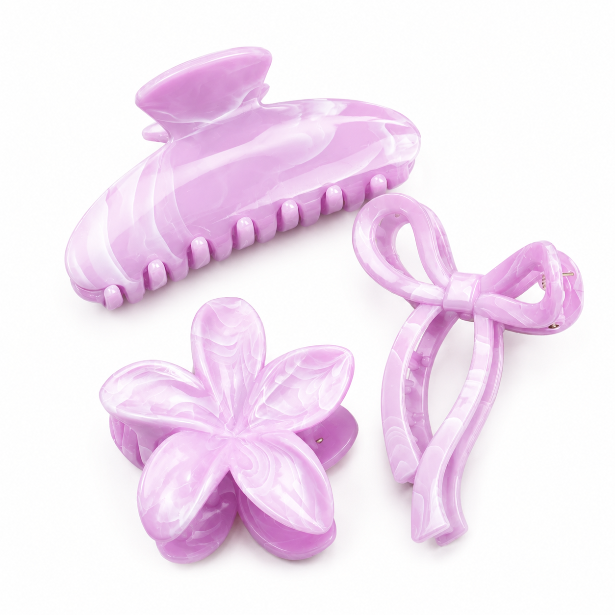 Pastel Lavender Bloom Hair Claw Clip Set 3pcs