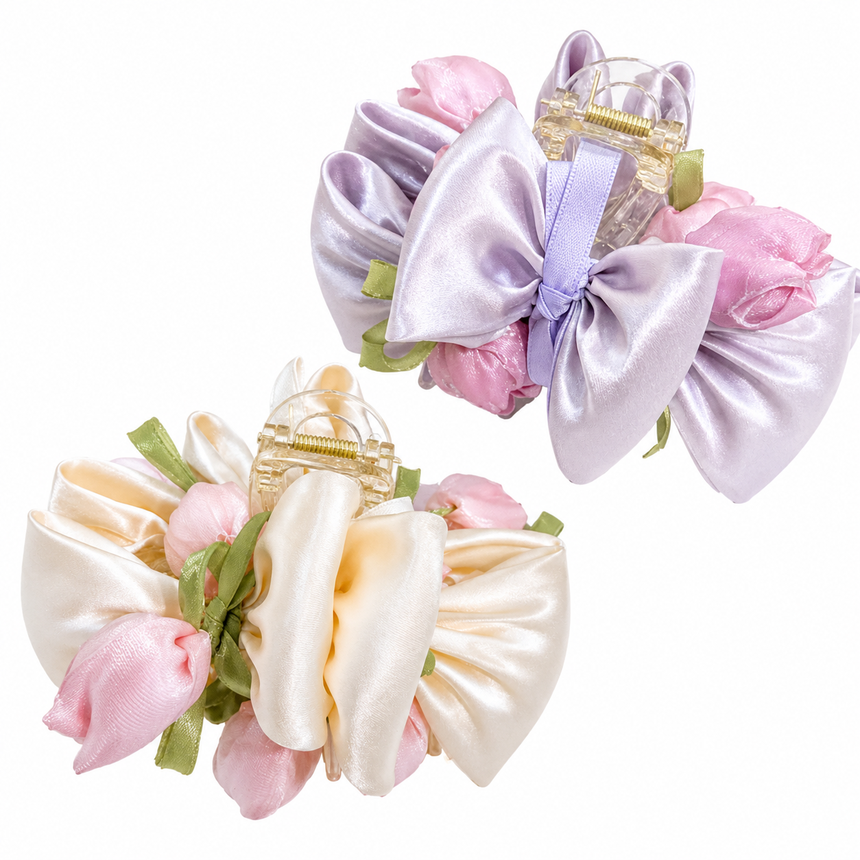 Rose Garden Satin Bow Hair Claw Clip