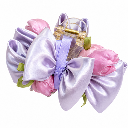 Rose Garden Satin Bow Hair Claw Clip