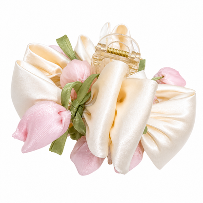 Rose Garden Satin Bow Hair Claw Clip