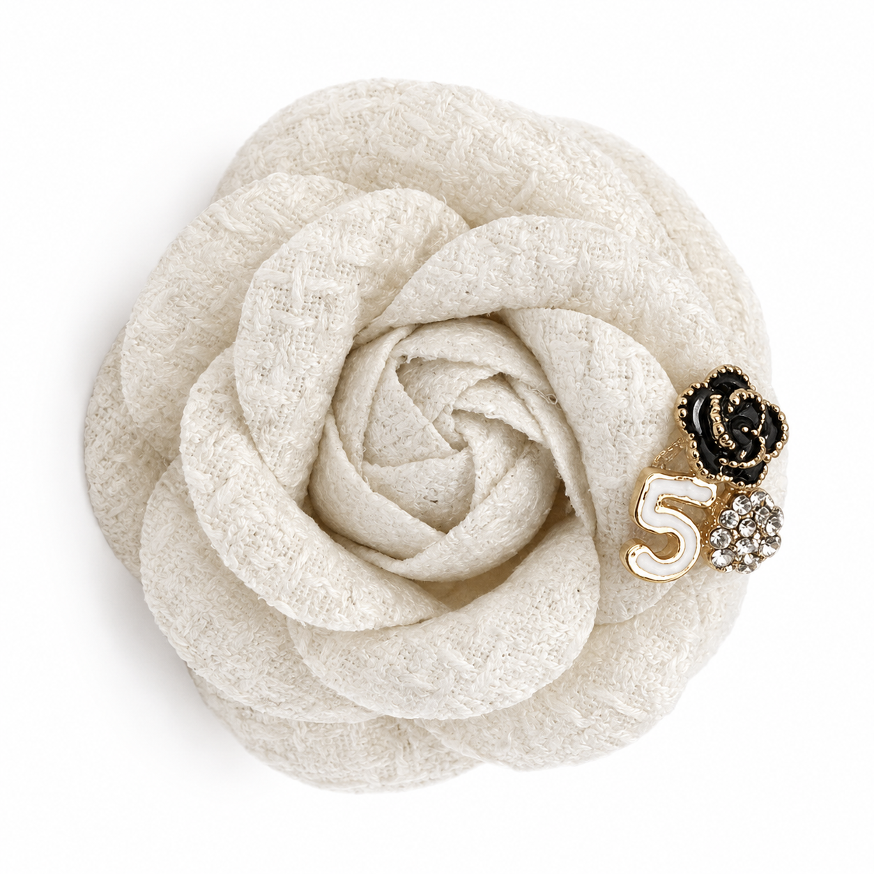 Luxury Tweed Camellia Flower Brooch Pin
