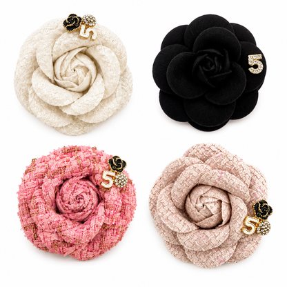 Luxury Tweed Camellia Flower Brooch Pin