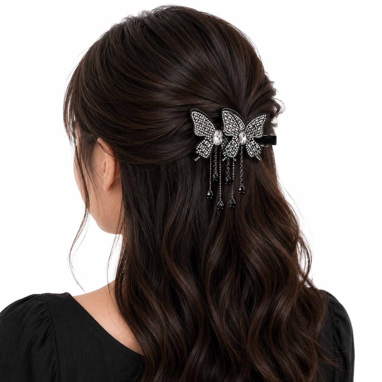 Crystal Butterfly Tassel Hair Clip
