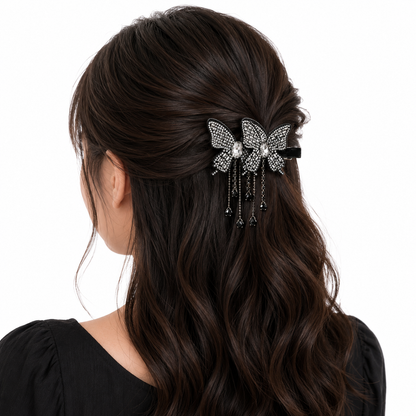 Crystal Butterfly Tassel Hair Clip
