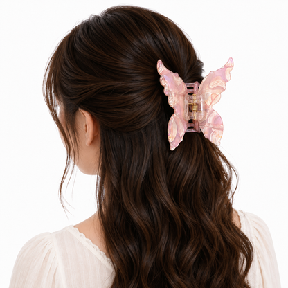 Pink Marble Butterfly Hair Claw