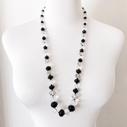 Black & Clear Faceted Beaded Statement Necklace Pre-Loved