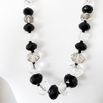 Black & Clear Faceted Beaded Statement Necklace Pre-Loved