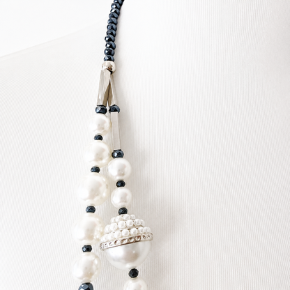 Elegant Pearl & Navy Beaded Long Necklace Pre-Loved