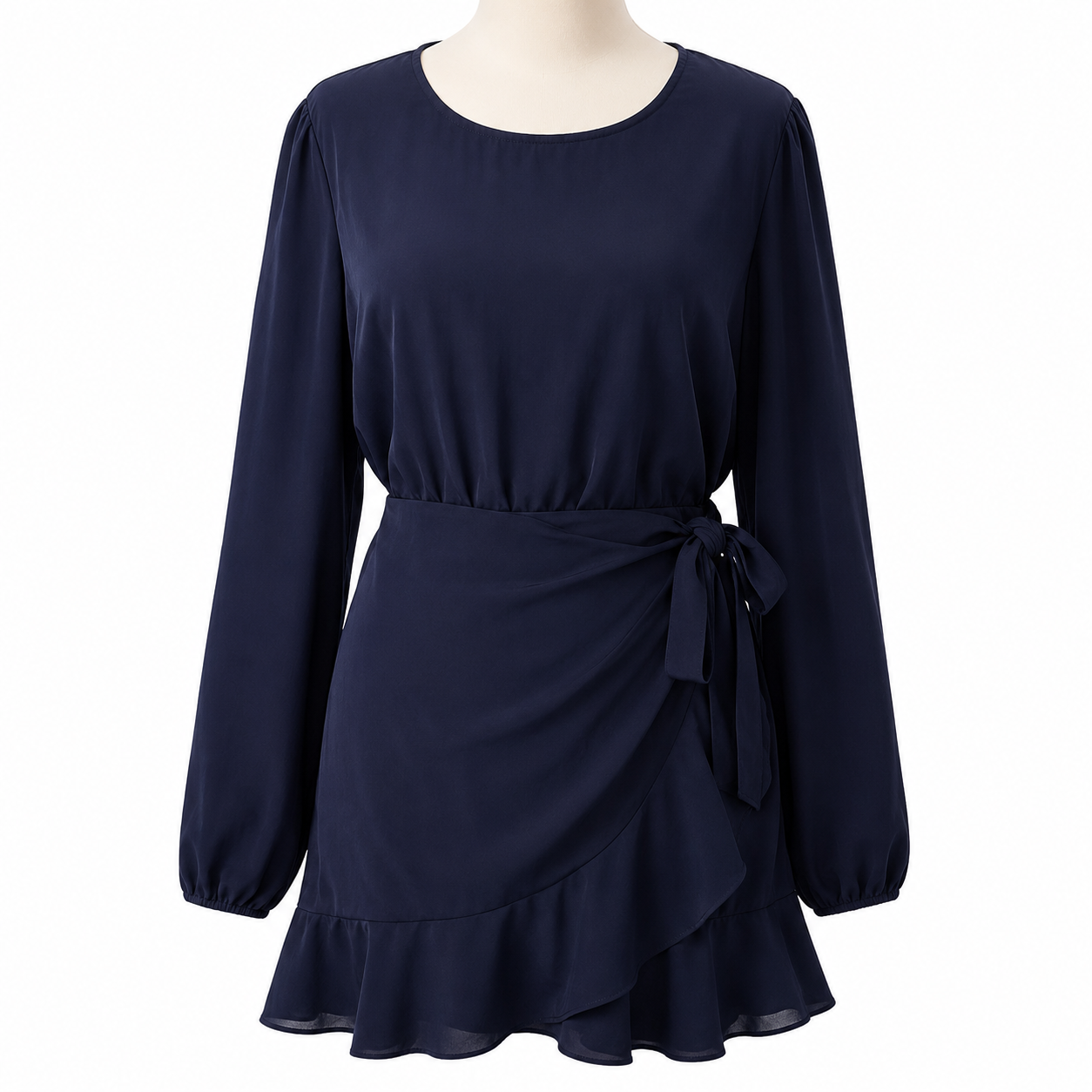Atmos & Here Navy Long Sleeve Wrap Mini Dress Size 14 Pre-Loved