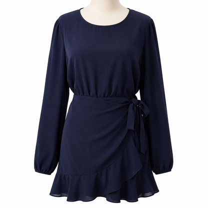 Atmos & Here Navy Long Sleeve Wrap Mini Dress Size 14 Pre-Loved