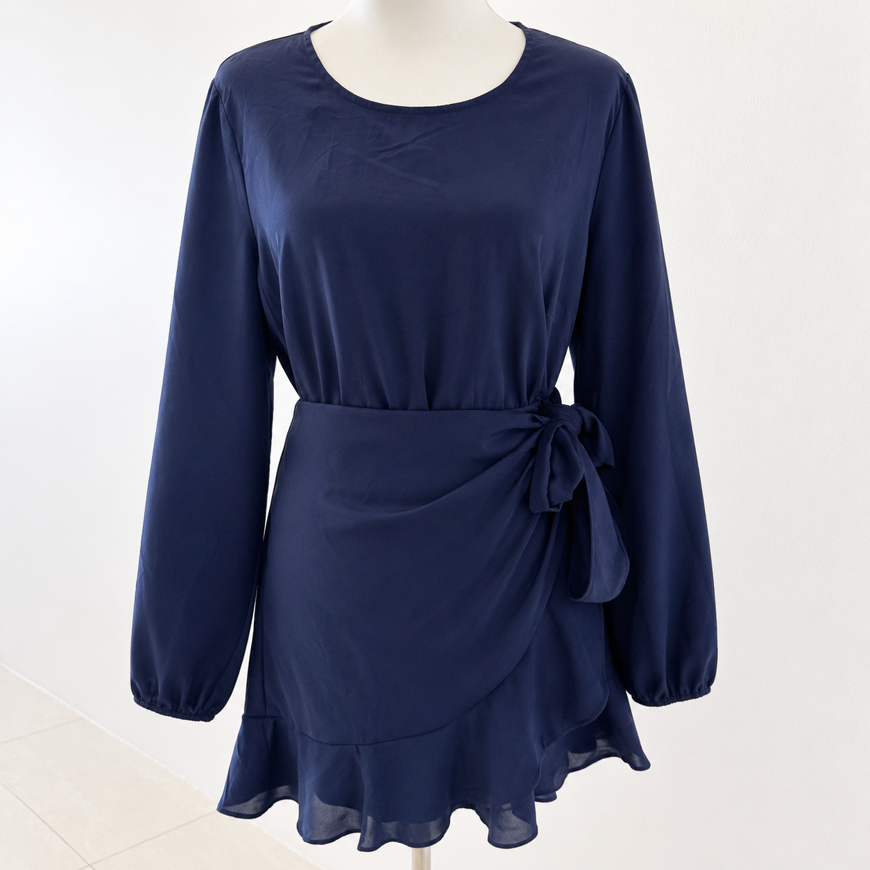 Atmos & Here Navy Long Sleeve Wrap Mini Dress Size 14 Pre-Loved
