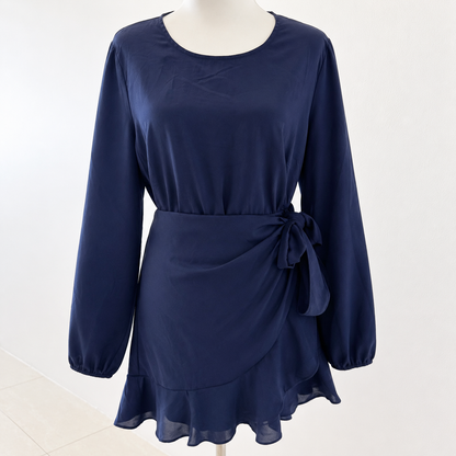 Atmos & Here Navy Long Sleeve Wrap Mini Dress Size 14 Pre-Loved