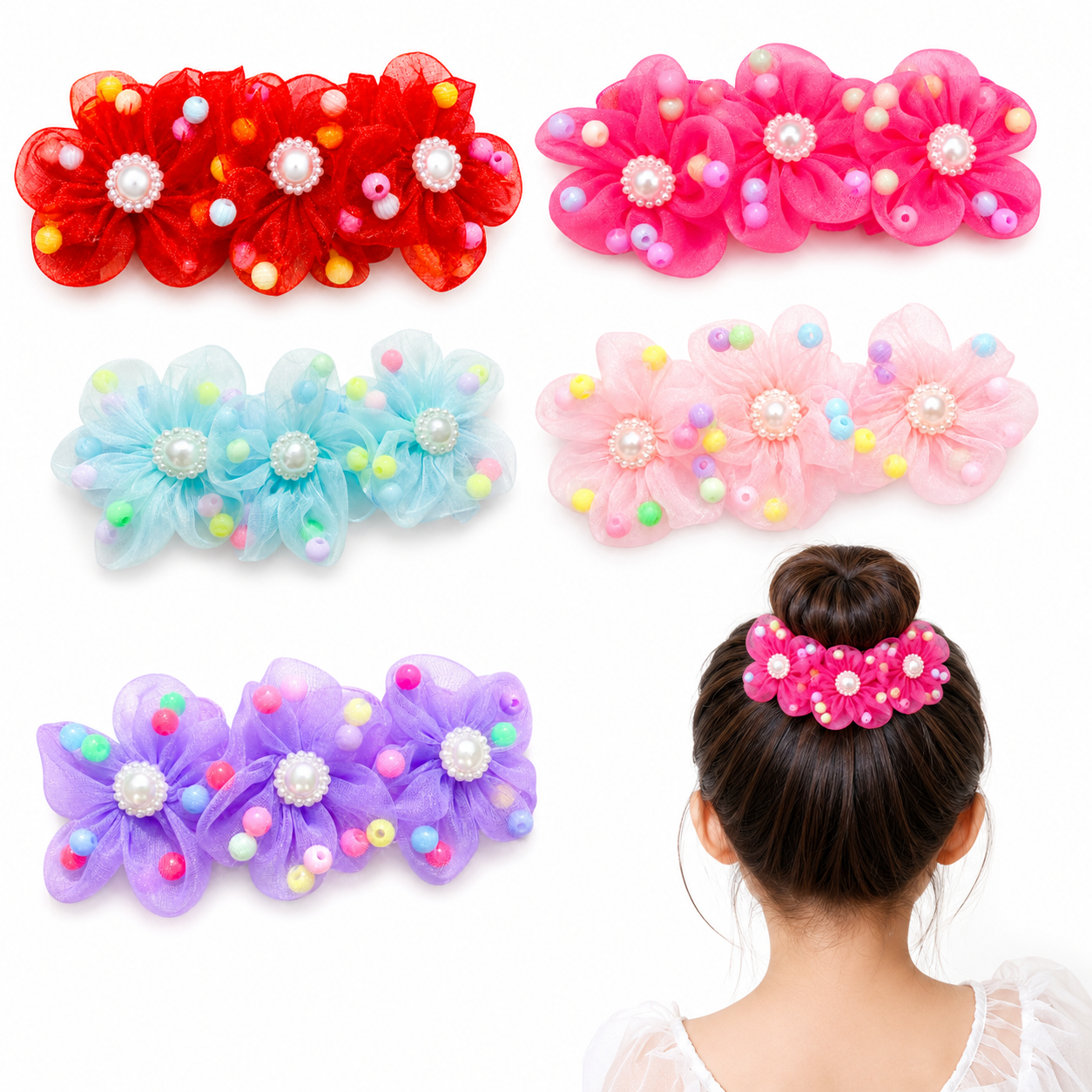 Pastel Flower Bun Scrunchie