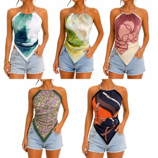 Pleated Tie-Back Halter Top