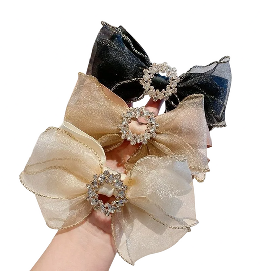 Bow Knot Organza Inlay Rhinestones Hair Clip