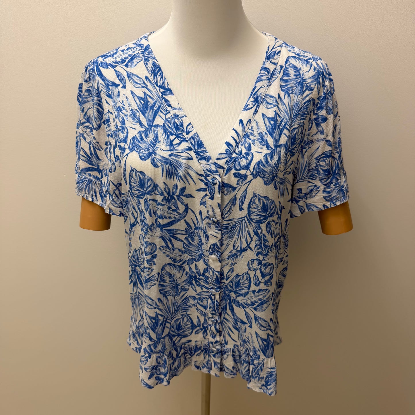 Jeanswest Blue Tropical Floral Blouse Size AU 10 Pre-Loved