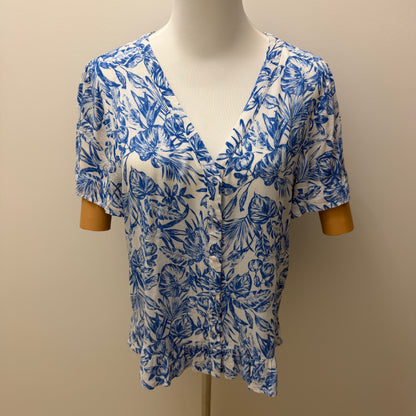 Jeanswest Blue Tropical Floral Blouse Size AU 10 Pre-Loved