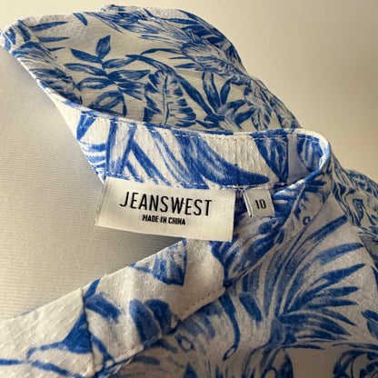 Jeanswest Blue Tropical Floral Blouse Size AU 10 Pre-Loved