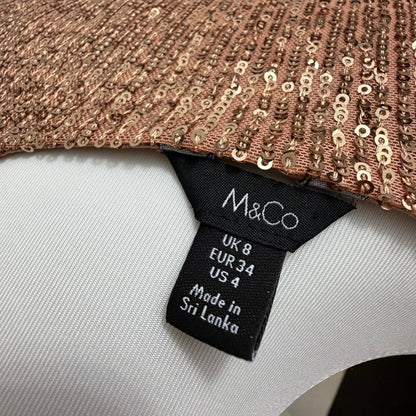 M&Co Rose Gold Sequin Puff Sleeve Top Size UK 8 Pre-Loved