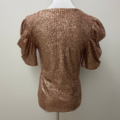 M&Co Rose Gold Sequin Puff Sleeve Top Size UK 8 Pre-Loved