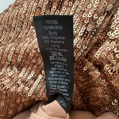 M&Co Rose Gold Sequin Puff Sleeve Top Size UK 8 Pre-Loved