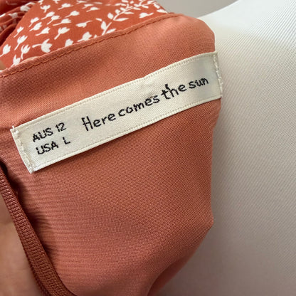 Here Comes The Sun Rust Floral Tie-Front Mini Dress Size AU 12 Pre-Loved