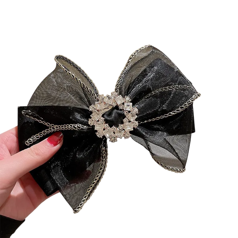 Bow Knot Organza Inlay Rhinestones Hair Clip