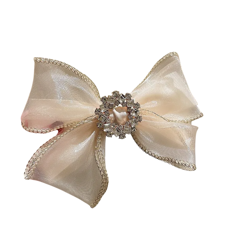Bow Knot Organza Inlay Rhinestones Hair Clip