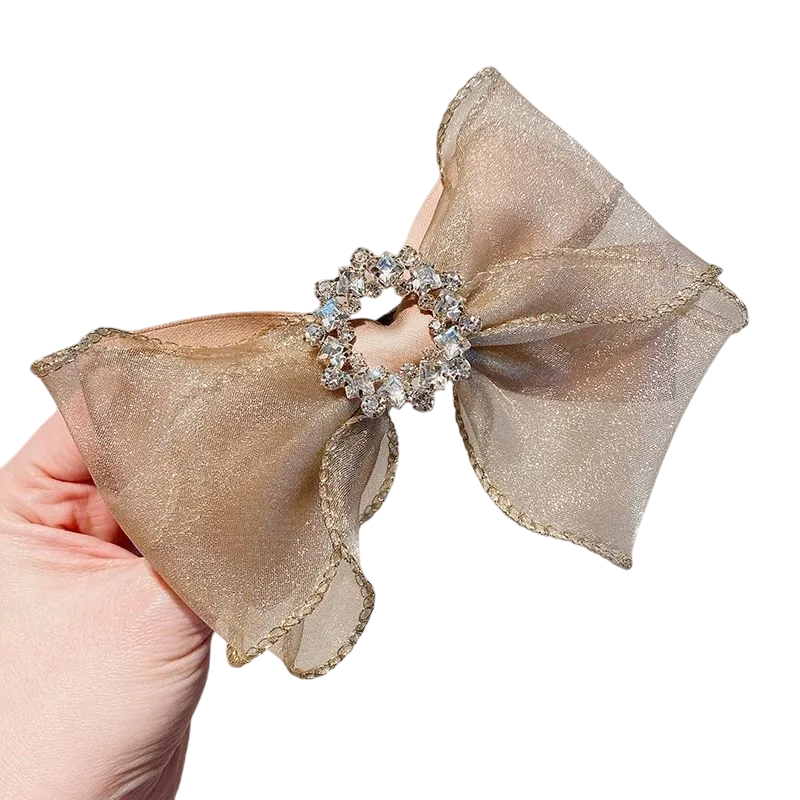 Bow Knot Organza Inlay Rhinestones Hair Clip