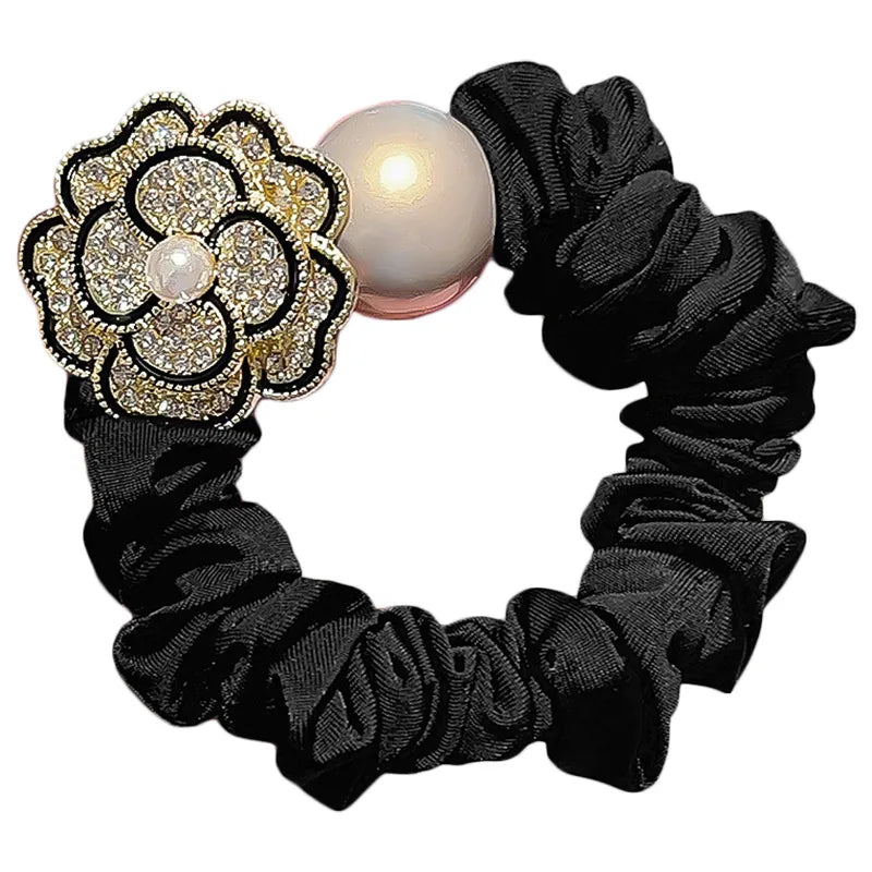 Pearl Accent Crystal Flower Scrunchie