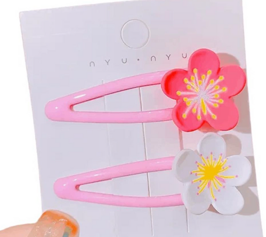 Pink/White Flower Hair Clip 2pcs