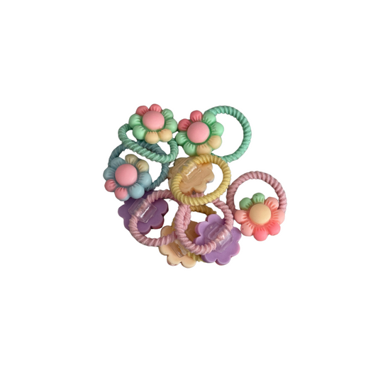 Rainbow Flower 10pcs Hair Ties