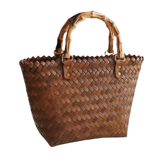 Bamboo Like Handle Rattan Style Bag