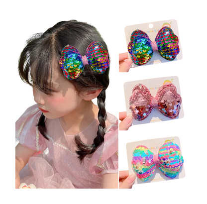 Sparkle Sequin Bow Hair Clip Set 6pcs