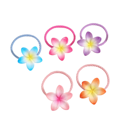 Frangipani Flower 5 Pairs Hair Ties