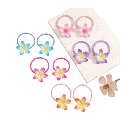 Frangipani Flower 5 Pairs Hair Ties