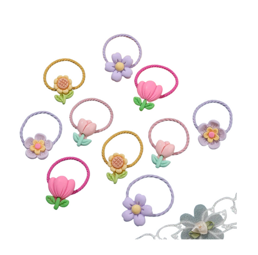 Floral 5 Pair Hair Ties
