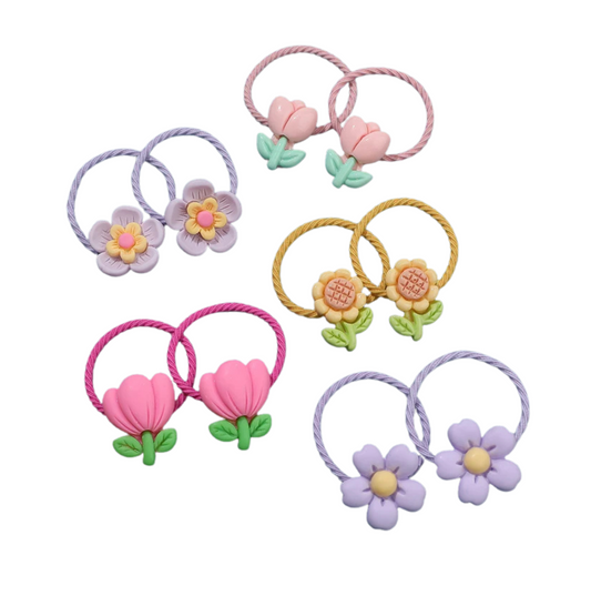 Floral 5 Pair Hair Ties