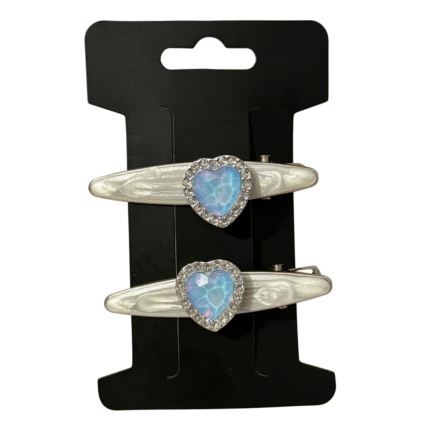 Blue Crystal Heart Hair Clips 2pcs