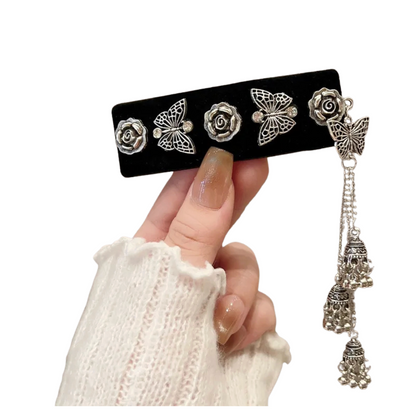Butterfly & Rose Chain Hair Clip