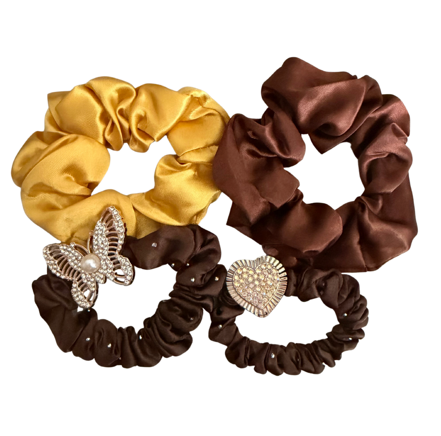 Gold & Mocha Satin Scrunchie Set 4pcs