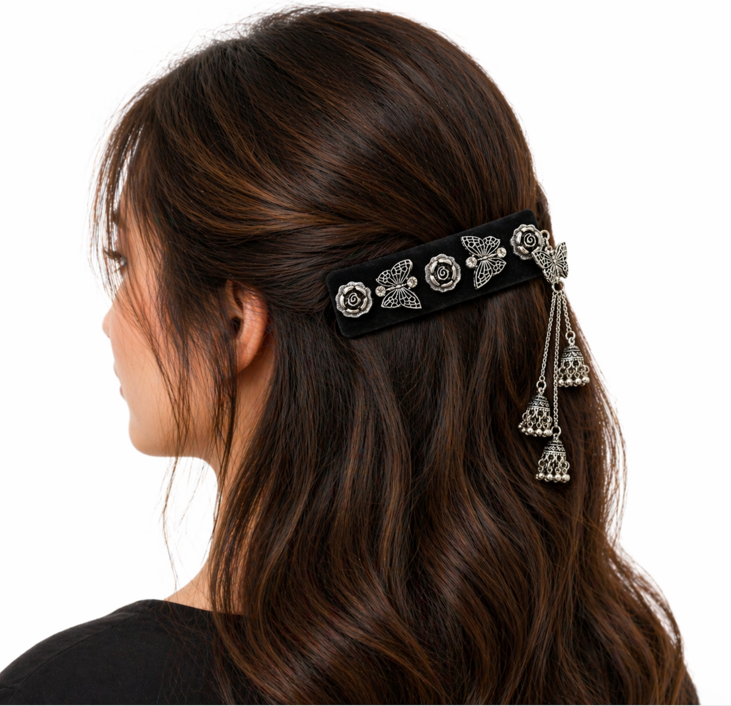 Butterfly & Rose Chain Hair Clip