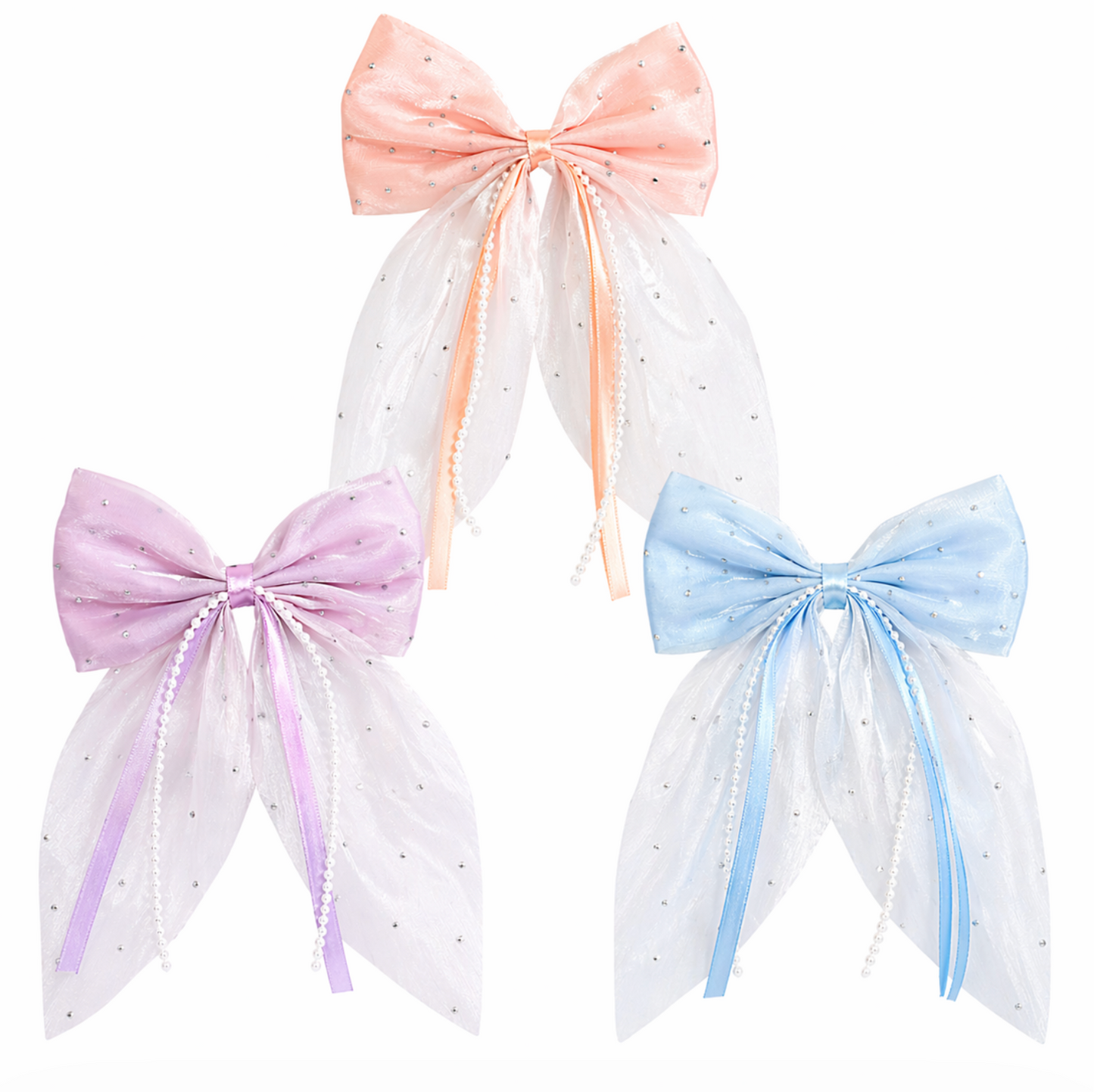 Sheer Bow Hair Clips 3pcs
