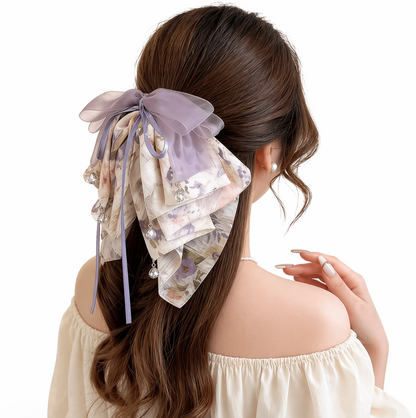 Dreamy Sheer Floral Bow Hair Clip