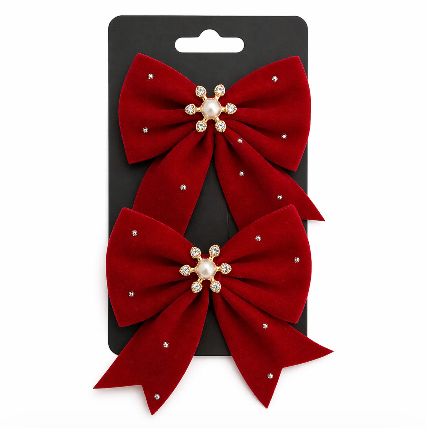Red Pearl Bow Hair Clips 2pcs