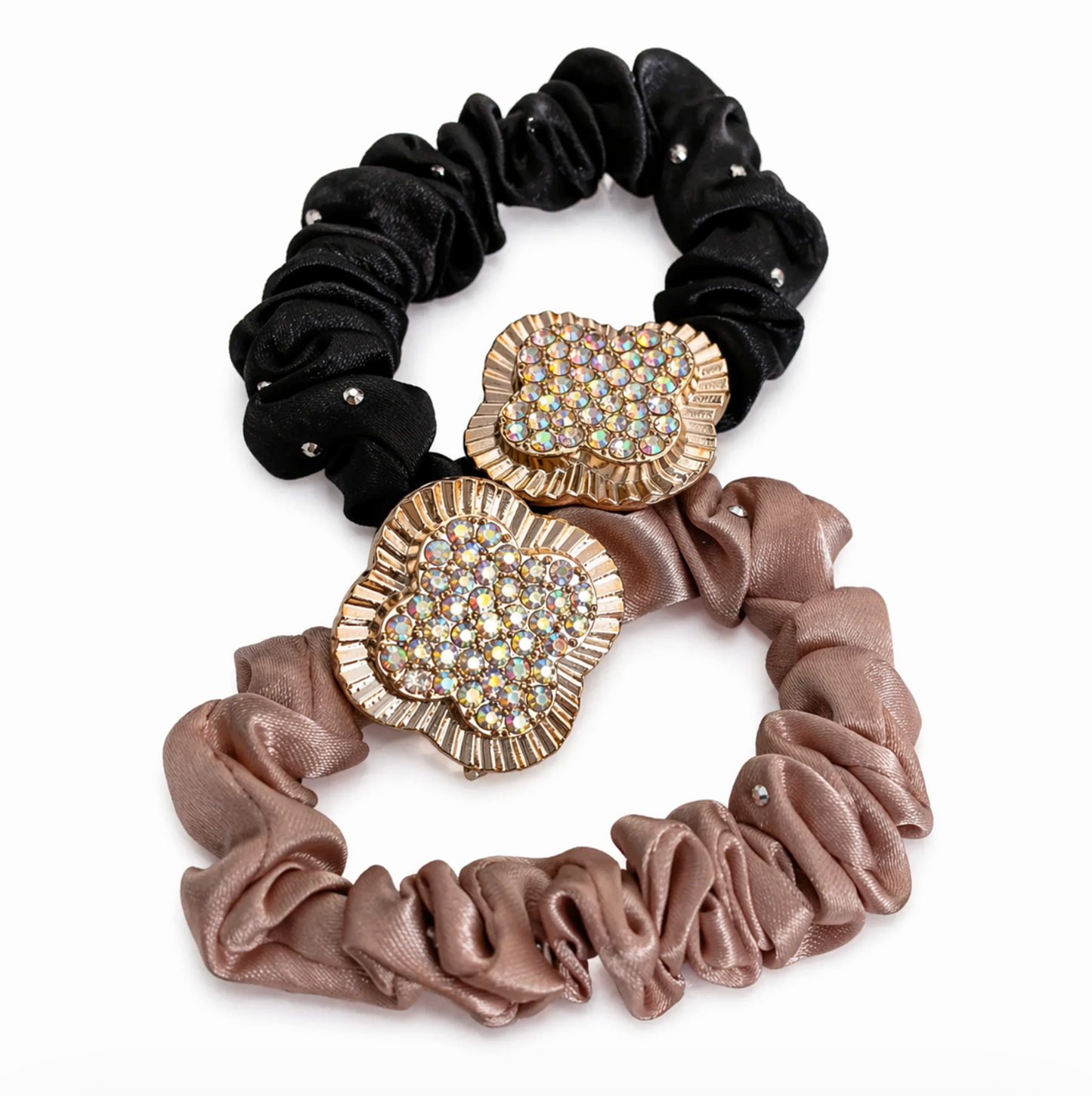Rhinestone Scrunchie Set Neutral 2pcs